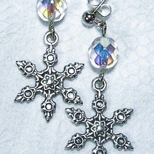 CYNTHIA LYNN "SNOW FLURRIES" AB CLEAR CZECH FIRE POLISHED CRYSTAL ANTIQUED TIBET